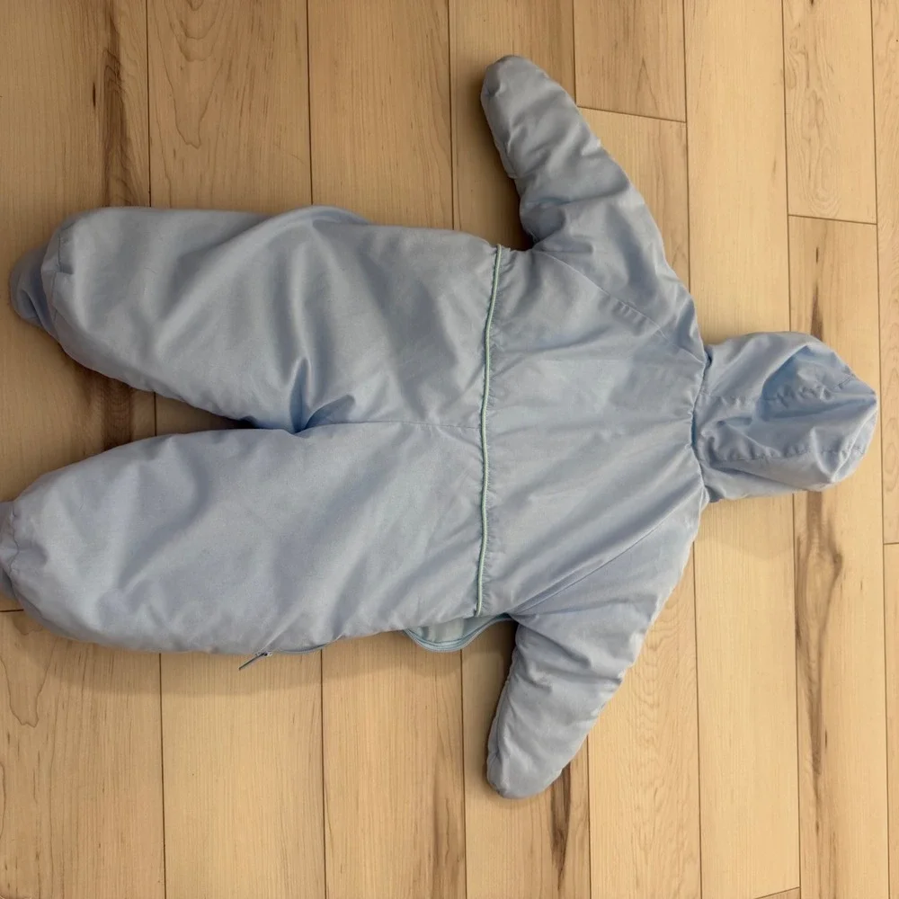 Vintage Classic Pooh Baby Blue Embroidered Hooded Pram Snowsuit 3-6 Months